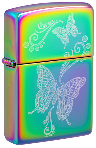 Front view of ˫ Butterfly Design Multi-Color Windproof Lighter standing at a 3/4 angle.